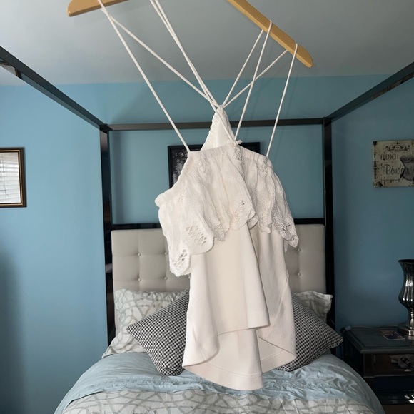 Anthropologie Ruffled Halter Tie Back Tank in White Lace Anglaise Adjustable Sm - Picture 6 of 11